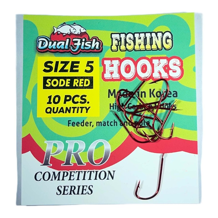 5-ös számú horgok, SODE RED kód, 10 darab/csomag, Dual Fish
