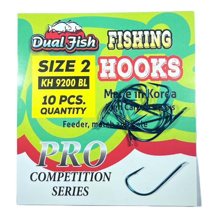 2. számú horgok, 9200 BL kód, 10 darab/csomag, Dual Fish