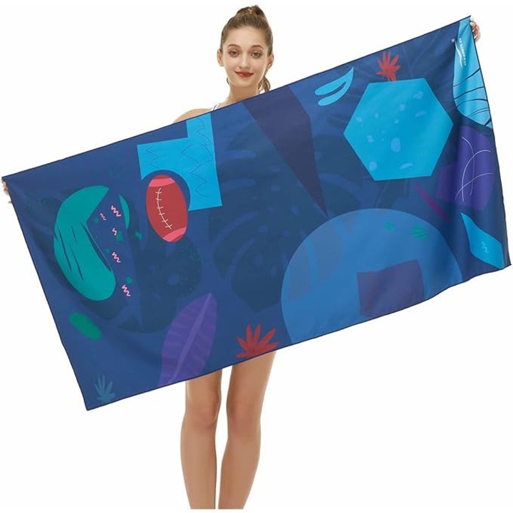 Prosop de plaja din microfibra, 160x80cm, rapid uscare, set cu husa, multicolor