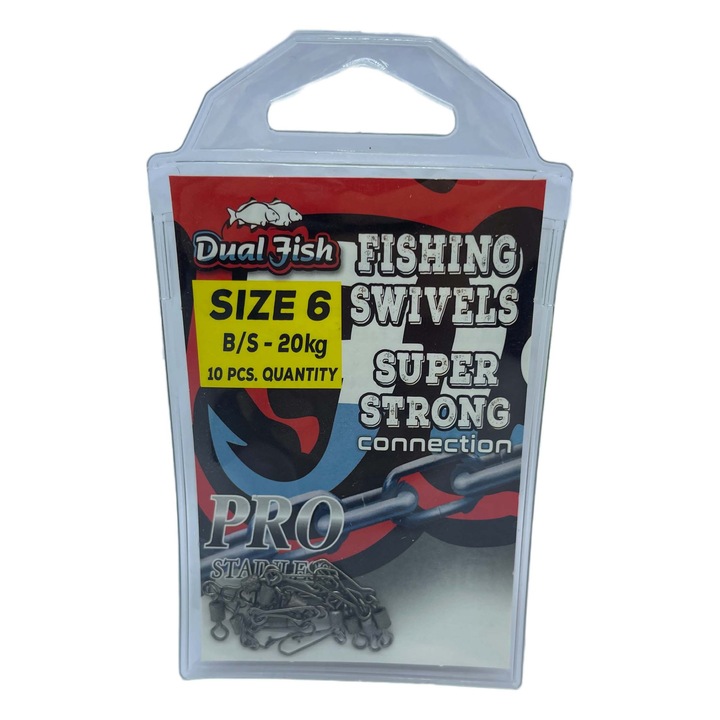 Forgókapocs 6. sz., 10 darab/zsák, teherbírás 20 kg, Dual Fish