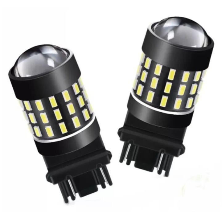 Set 2 becuri auto LED, T 20, BZRSH, W21W/5W, 58 LED SMD cu lupa, 12V, INELAG