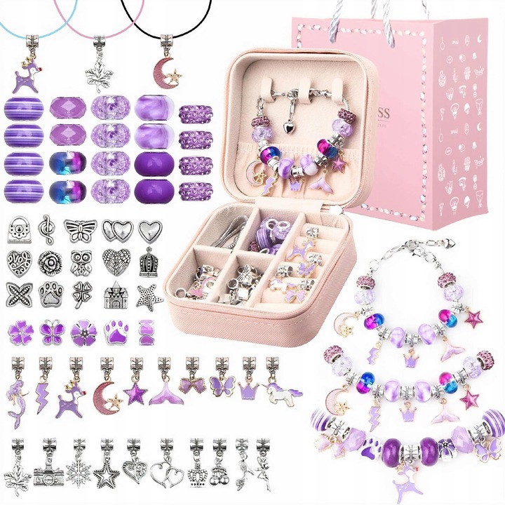 Set bratari DIY pentru fetite, Golderia, 20 de margele colorate, cutie de bijuterii, 10x10x5cm