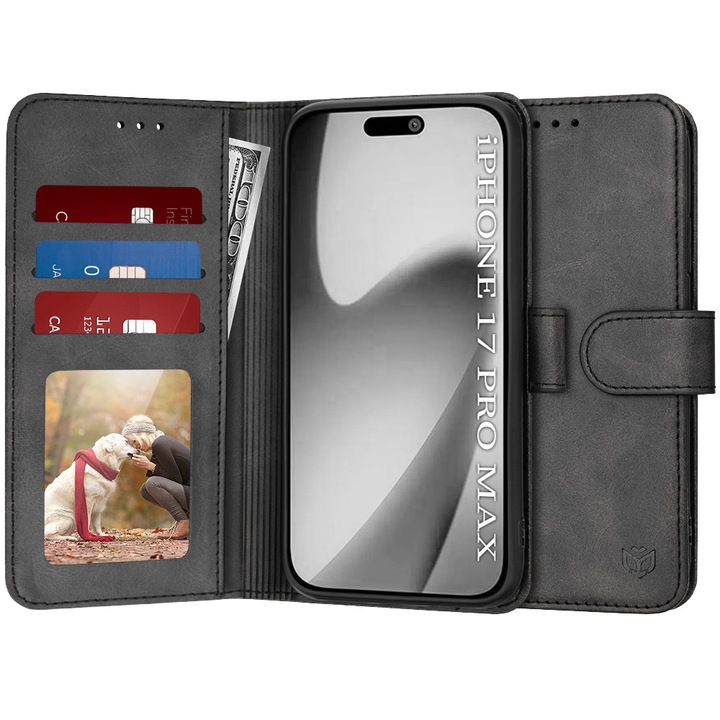 Husa pentru iPhone 17 Pro Max, Diary Book, V35, Piele ecologica, Black