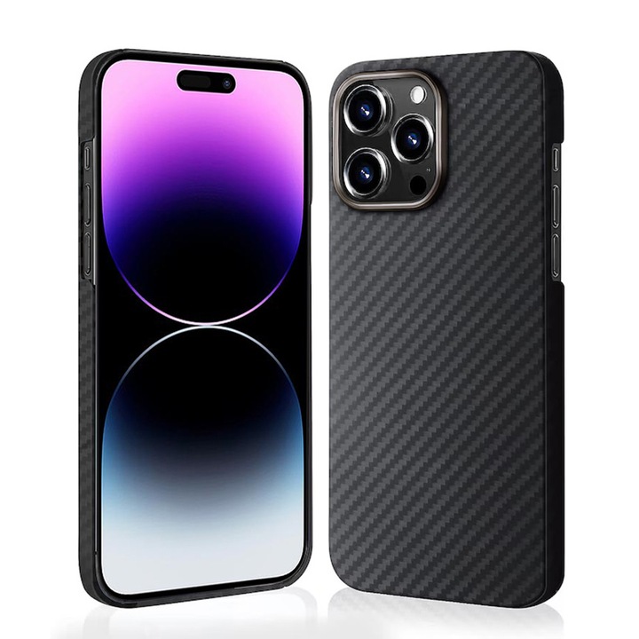 Husa pentru iPhone 14 Pro Max, Aramid Fiber MagSafe, I72, Metal, Black