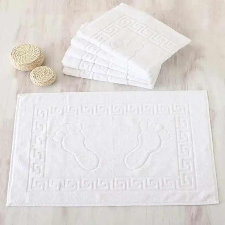 Хотелска кърпа Kotonia Home - жакард с гръцка граница, памук, 50x70 см, за крака, 850 г/кв.м, бяла