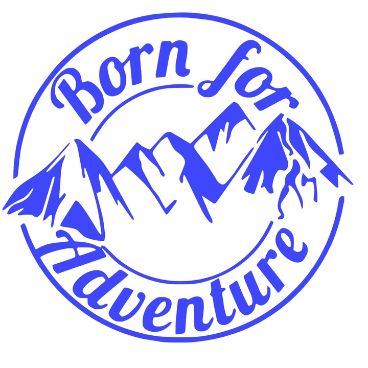 Sticker Off Road, Born to Adventures, albastru, 20 cm