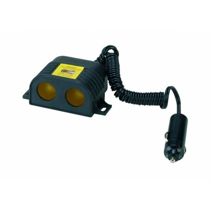 Adaptor auto cu prelungitor BOTTARI Two Sockets 30077BT, cu 2 iesiri pentru prize de bricheta auto, alimentare 12/24V, culoare negru
