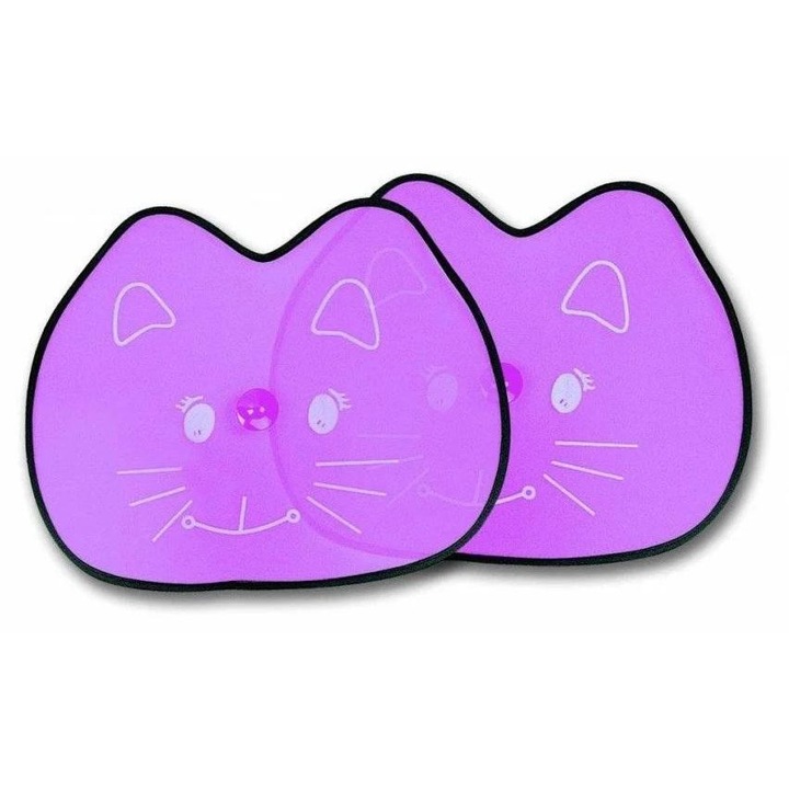 Комплект 2 странични сенника за кола BOTTARI Color Cat, модел 22055BT, със закрепване с вендуза, лилав цвят, сгъваеми