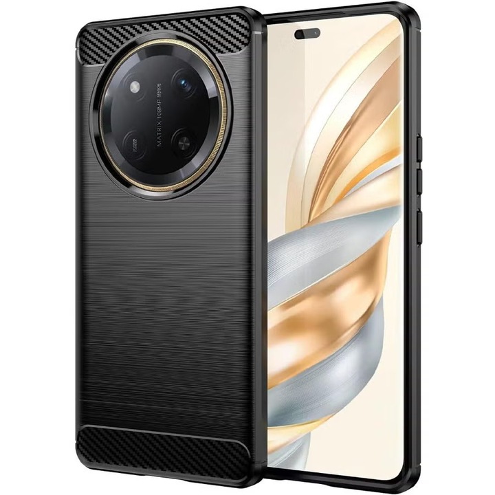 Husa telefon, pentru Honor Magic7 Lite, De inalta calitate subtire si usoara periata confortabila TPU Soft Feel, Carbon Fiber Negru