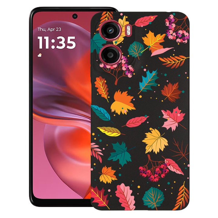Силиконов калъф BestCase за Motorola Moto E15 / Moto G05, Autumn Colors - Leafs, Slim SIlicon 0.8MM, Camera Protection, Black, 1997859 B 99