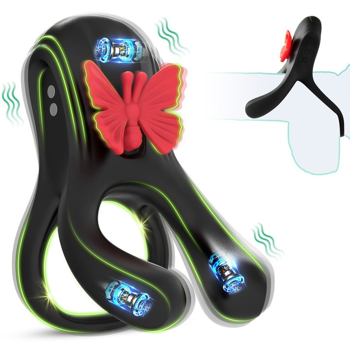 Вибриращ Пенис Ринг За Двойки, QUZAR® Нов 3-в-1 Вибратор Пенис Ринг С Пеперуда Клиторен Стимулатор, 3 Мотора, 10 Вибрационни Режима, Интимно Устройство За Двойки, Жени И Мъже