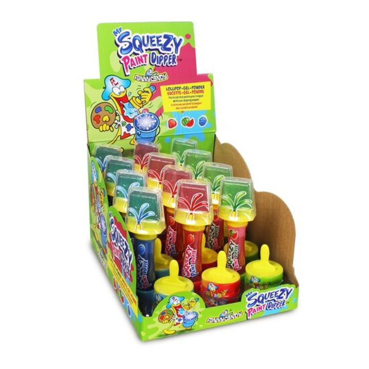 Funny Candy -Acadea Paint Dipper cu Lichid si Pudra Acrisoara – 60g, 3 Arome, Vopseste Limba!, set 12 bucati