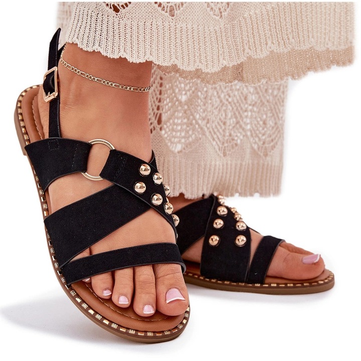 Sandale dama cu tinte aurii, Negru