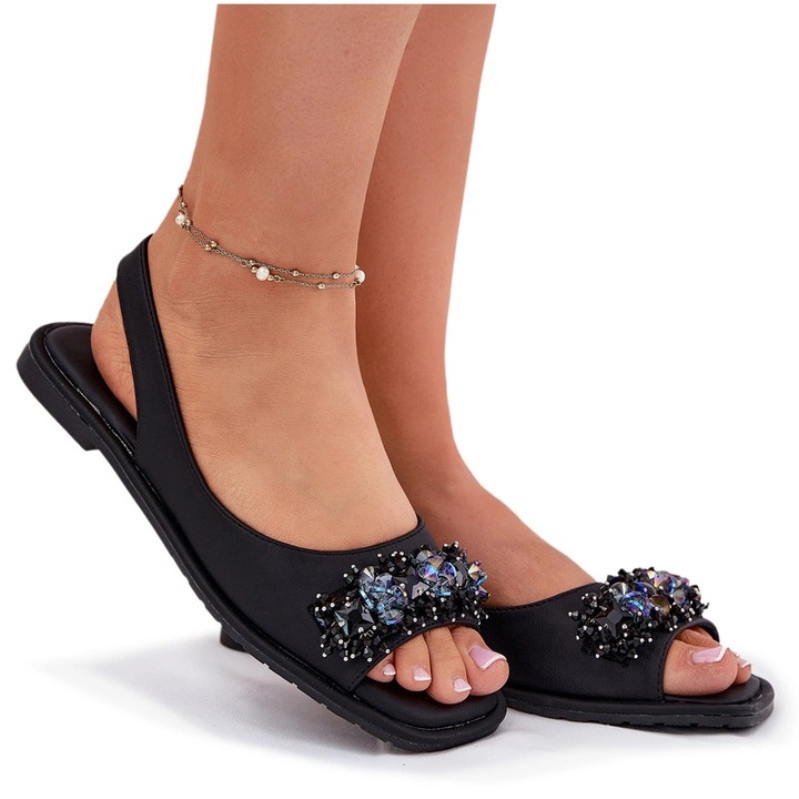 Sandale dama S.BARSKI, cu cristale, negru, piele ecologica