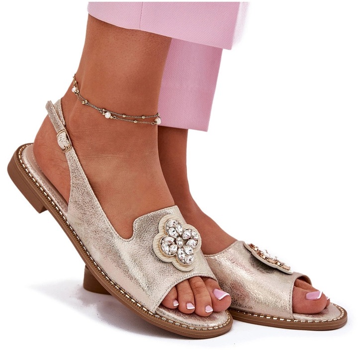 Sandale dama, S.BARSKI, detalii decorative, auriu, piele ecologica