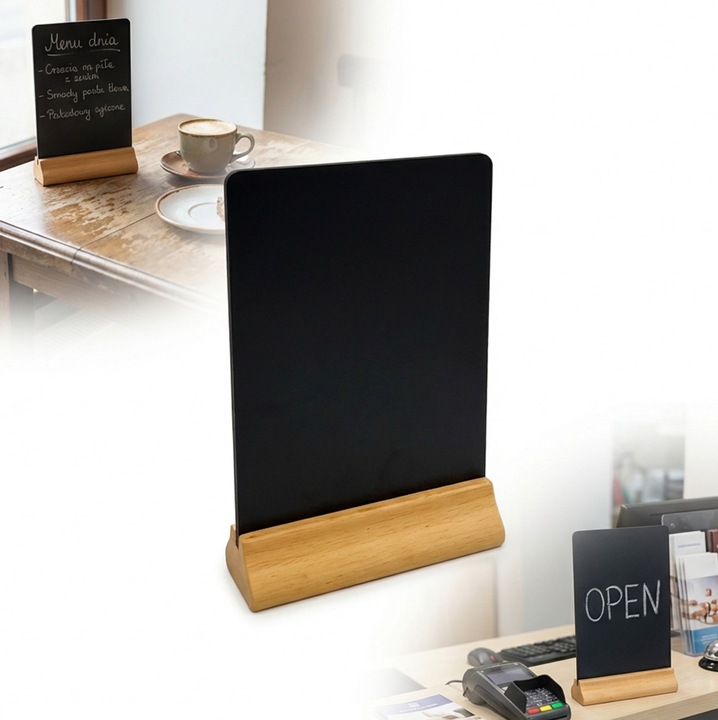 Tablita informativa din lemn, Peewit, A4, 34x21cm, pentru scris cu creta, neagra