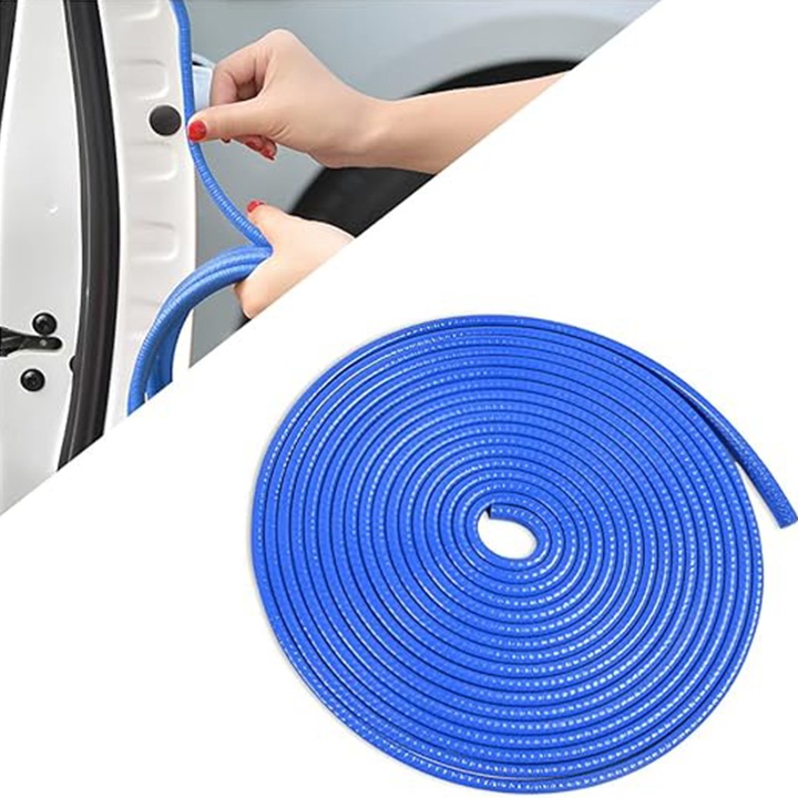 Banda de protectie auto pentru usi AYSTOAYS®, Banda protectie margini cauciuc auto, lungime 5m, pentru Portiera, Portbagaj, Capota, Izolare Fonica, Praf, Murdarie, rezistent la uzura, Albastru