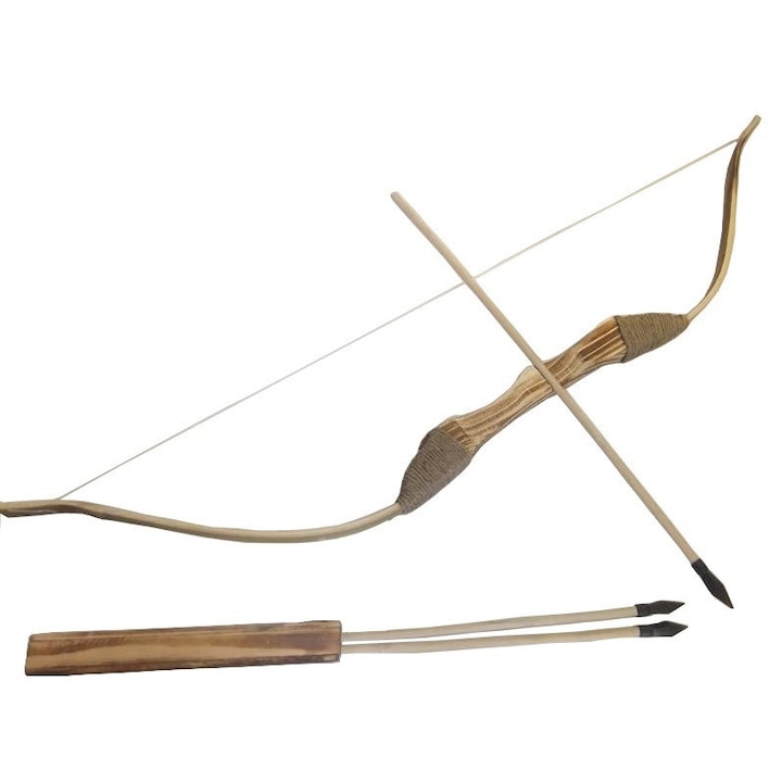 95 cm-es fa íj, szett íjjal és 3 nyíllal, 57 cm, barna