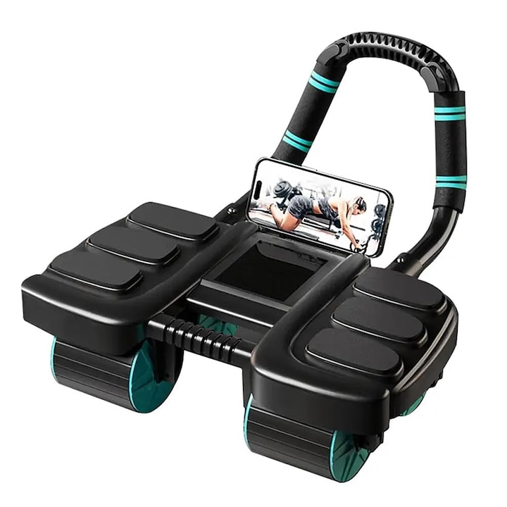 Roata pentru abdomene, XICENRM®, cu revenire automata, suport pentru coate si design cu 4 roti, echipament pentru exercitii abdominale pentru sala de fitness acasa, aparat pentru antrenament abdominal pentru barbati/femei, roata porta