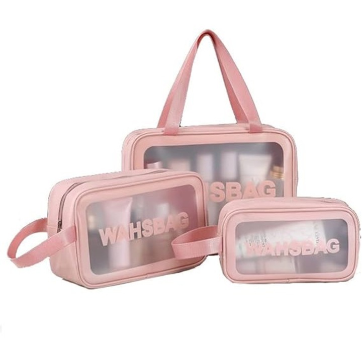 Set 3 Piese Portfarduri Cosmetice TodyJeyHo, PVC Rezistent la Apa, Capacitate Mare, Dimensiuni: 22x12x8cm, 26x15x10cm, 30x21x12cm