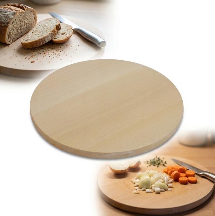 Tocator rotund din lemn de fag 20 cm pentru servirea pizzei, taierea branzei si gustarilor