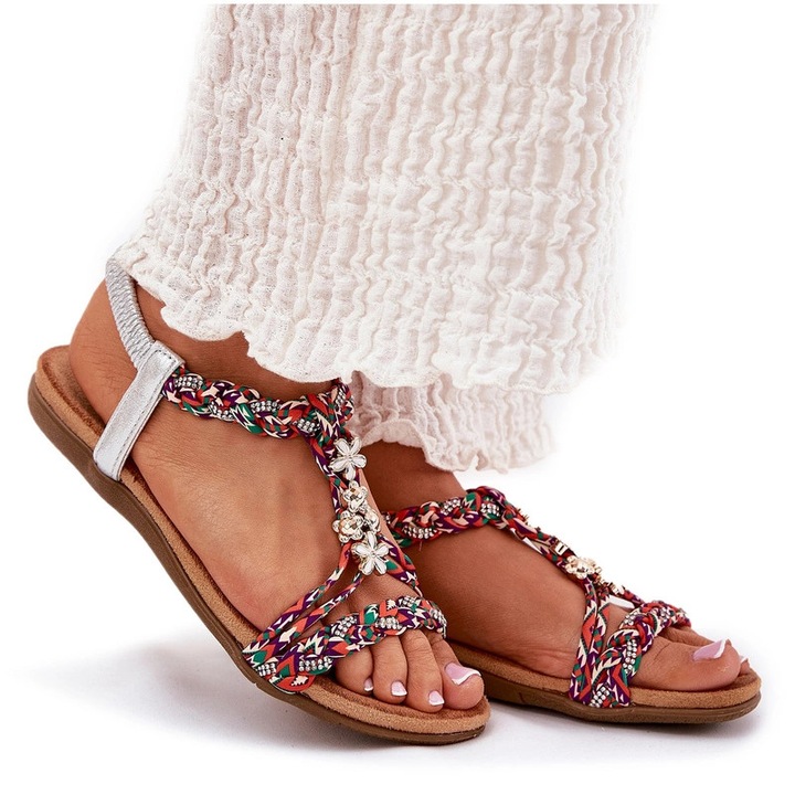 Sandale dama Artiker, barete impletite, talpa plata, multicolor, textil
