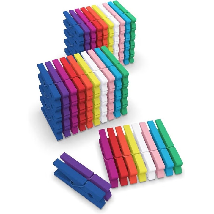 Set 100 carlige de rufe TodyJeyHo, 7.2cm, din Lemn, Multicolor