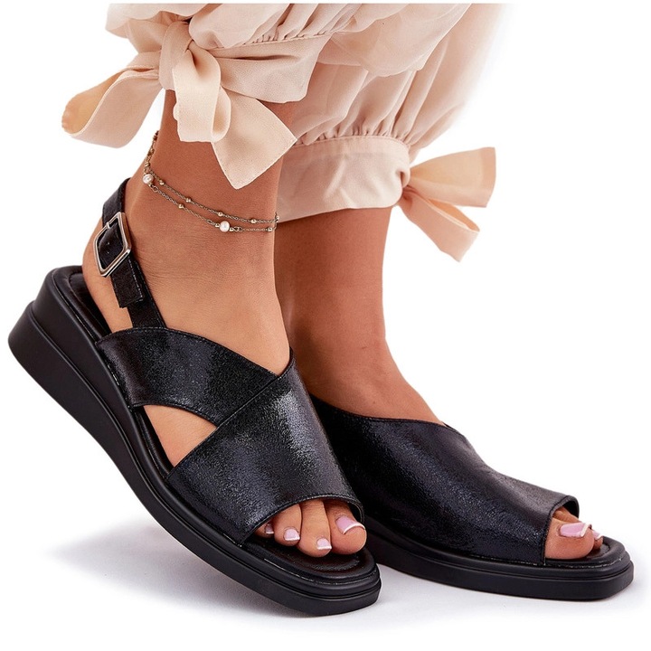 Sandale dama, Quilara, platforma, piele ecologica, negru