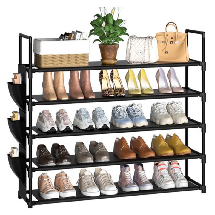 Suport pentru pantofi TodyJeyHo, 5 rafturi, capacitate 20-25 perechi, negru, 85x28x88cm