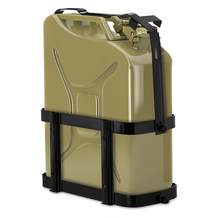 Suport auto din metal pentru canistra combustibil 10-20L, montaj universal, pentru benzina sau motorina, prindere sigura pentru portbagaj, motocicleta sau perete, negru