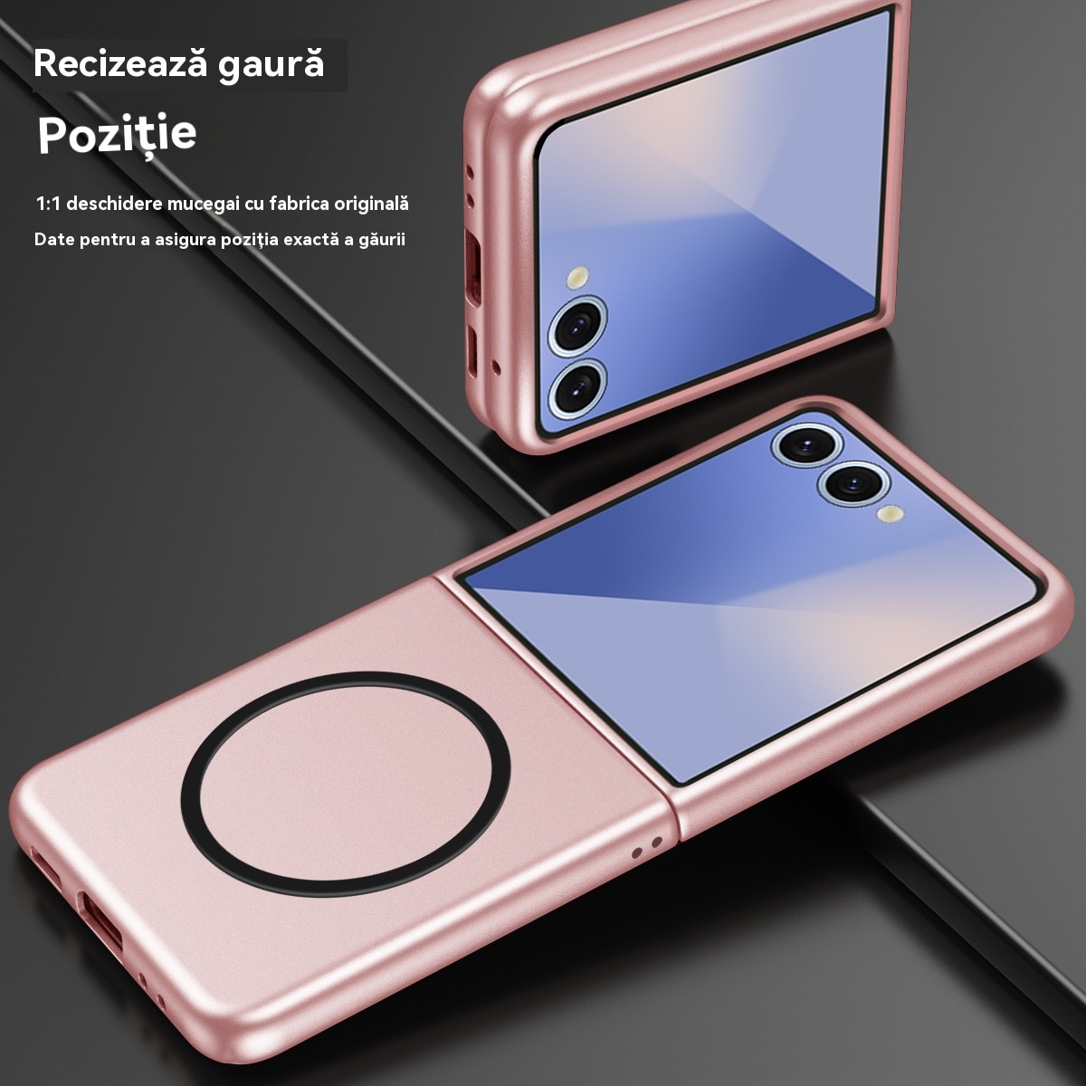 Husa Compatibila cu magnetica Samsung Galaxy Z Flip 7, Esther Beauty®, Design ultra-subtire, husa de protectie rezistenta la socuri pentru Galaxy Z Flip 7 2025, Negru
