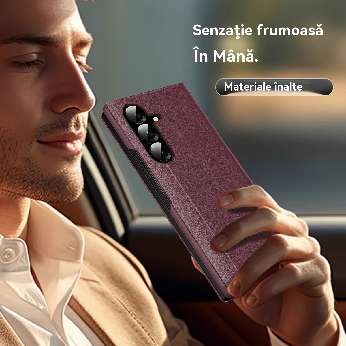 Husa compatibila cu Husa Samsung Galaxy Z Fold7, Esther Beauty®, Plic Protectie Completa din Piele PU cu Sloturi Carduri - Rosu