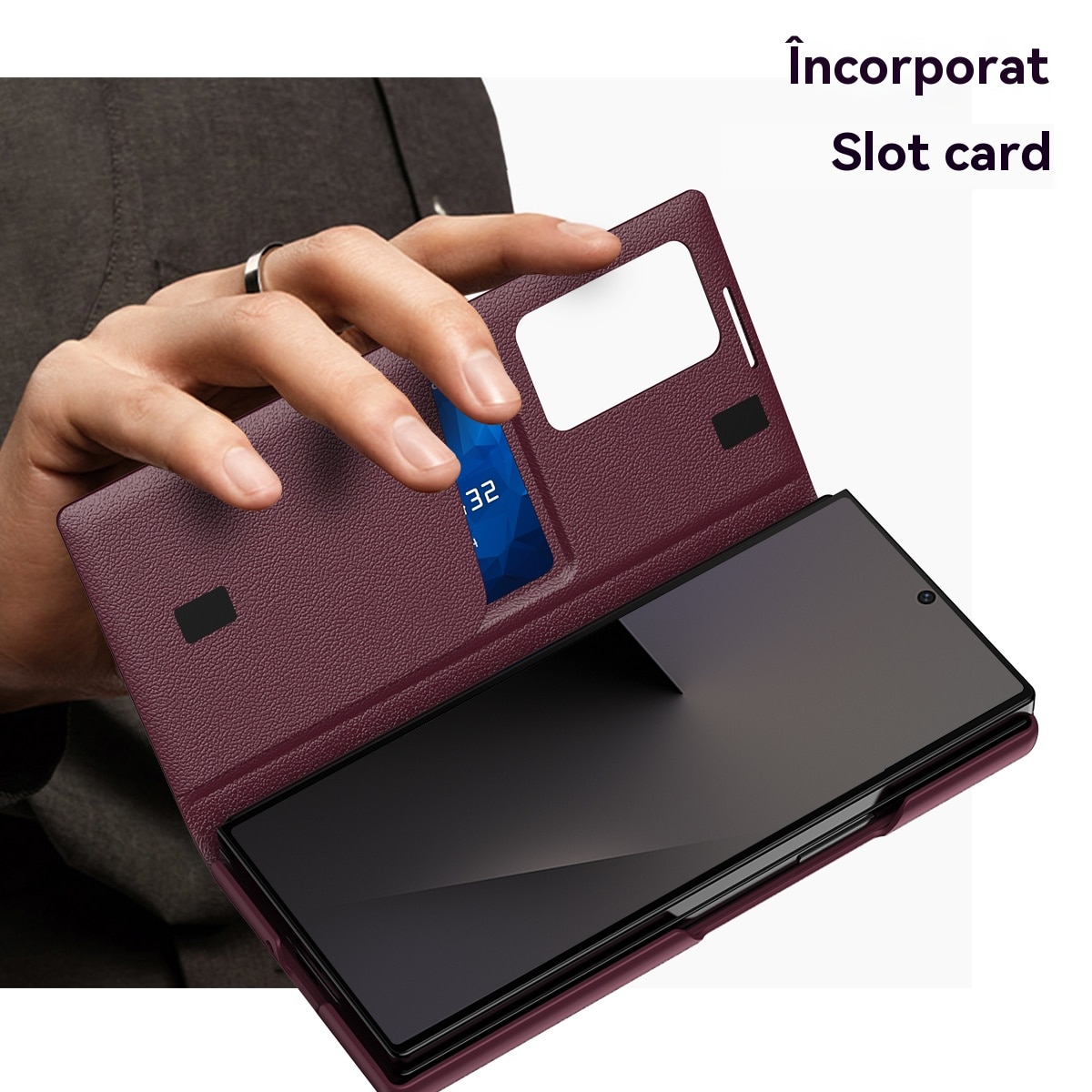 Husa compatibila cu Husa Samsung Galaxy Z Fold7, Esther Beauty®, Plic Protectie Completa din Piele PU cu Sloturi Carduri - Rosu