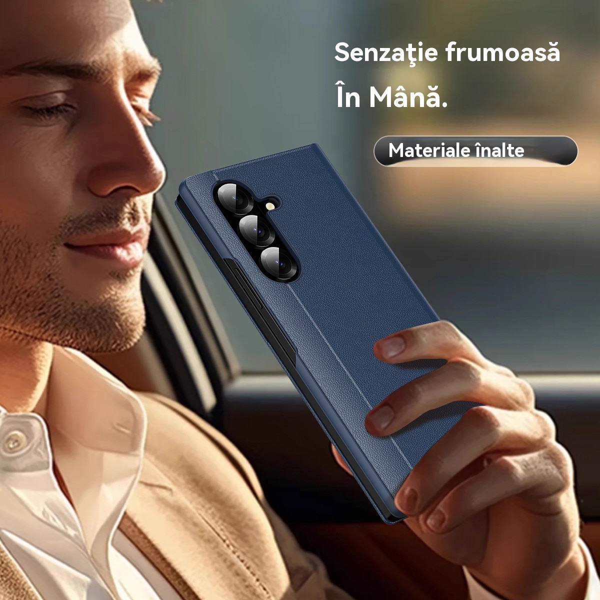 Husa compatibila cu Husa Samsung Galaxy Z Fold7, Esther Beauty®, Plic Protectie Completa din Piele PU cu Sloturi Carduri - Albastru