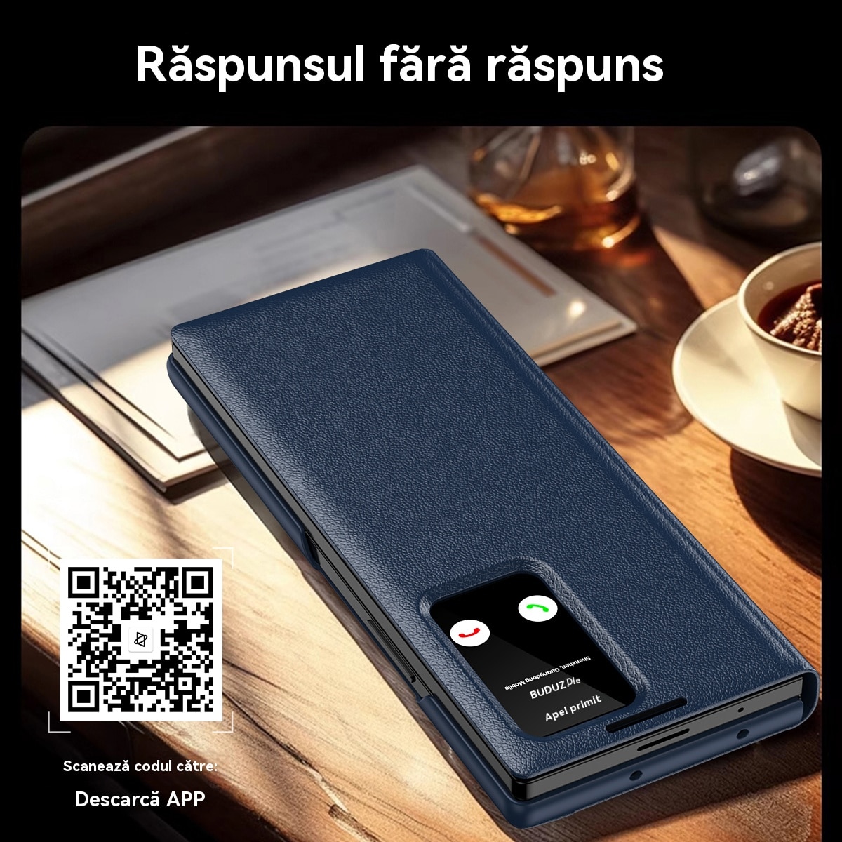 Husa compatibila cu Husa Samsung Galaxy Z Fold7, Esther Beauty®, Plic Protectie Completa din Piele PU cu Sloturi Carduri - Albastru