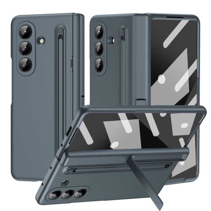 Husa Compatibila cu Samsung Galaxy Z Fold 7 2025, Cu Suport si Slot pentru Stilou/S-Pen, Esther Beauty®, Protectie Completa, Subtire, Rezistenta, Antishoc, Gri