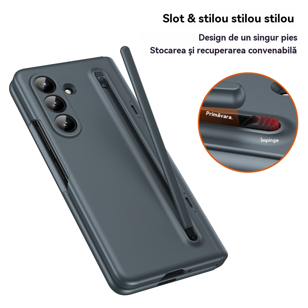 Husa Compatibila cu Samsung Galaxy Z Fold 7 2025, Cu Suport si Slot pentru Stilou/S-Pen, Esther Beauty®, Protectie Completa, Subtire, Rezistenta, Antishoc, Gri