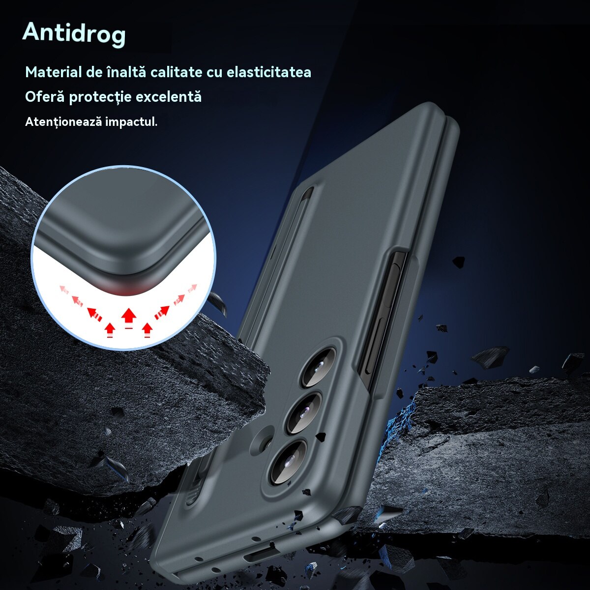 Husa Compatibila cu Samsung Galaxy Z Fold 7 2025, Cu Suport si Slot pentru Stilou/S-Pen, Esther Beauty®, Protectie Completa, Subtire, Rezistenta, Antishoc, Gri