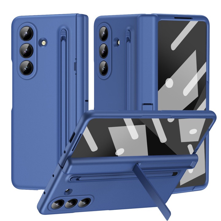 Husa Compatibila cu Samsung Galaxy Z Fold 7 2025, Cu Suport si Slot pentru Stilou/S-Pen, Esther Beauty®, Protectie Completa, Subtire, Rezistenta, Antishoc, Albastru