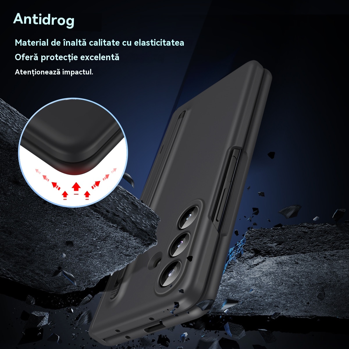 Husa Compatibila cu Samsung Galaxy Z Fold 7 2025, Cu Suport si Slot pentru Stilou/S-Pen, Esther Beauty®, Protectie Completa, Subtire, Rezistenta, Antishoc, Negru