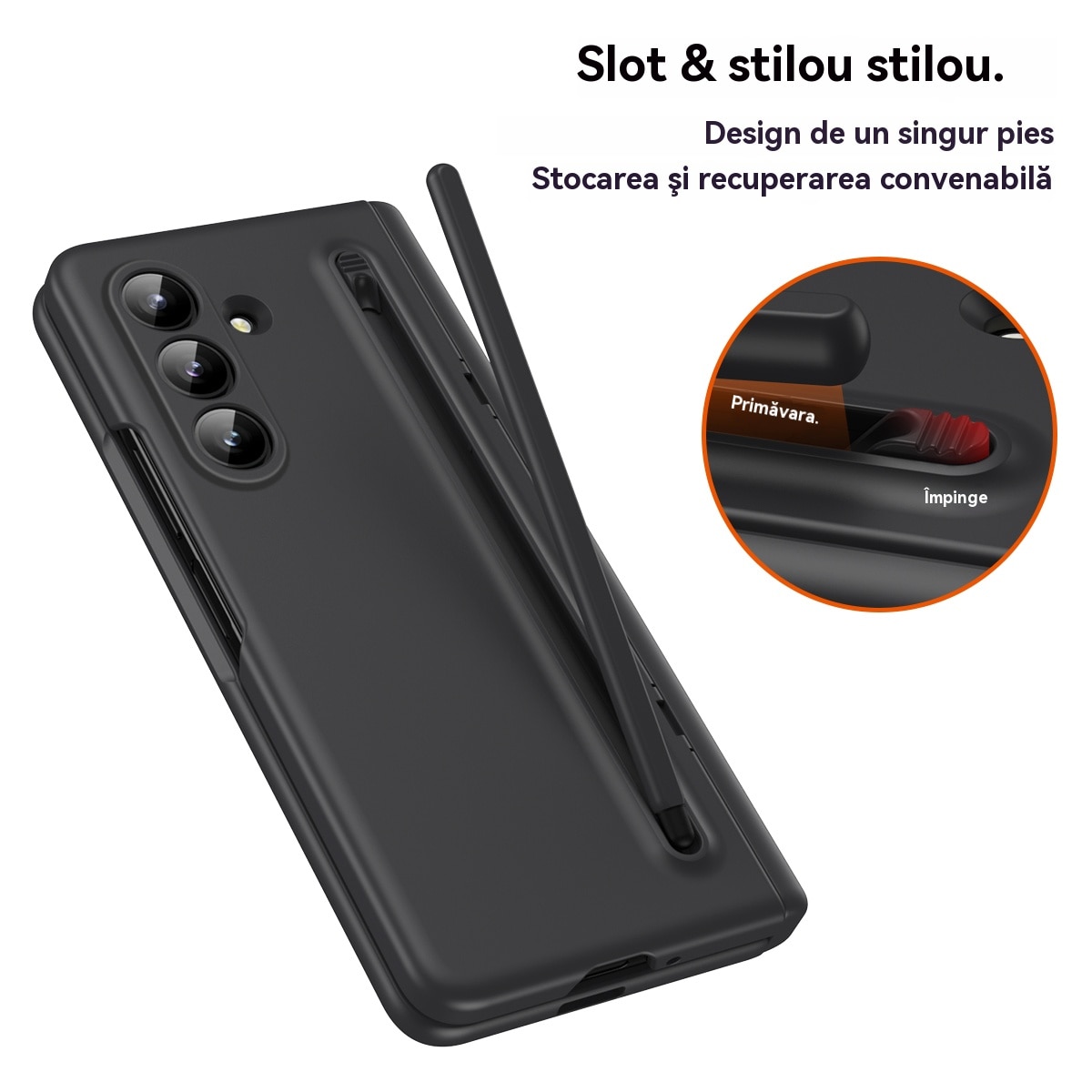 Husa Compatibila cu Samsung Galaxy Z Fold 7 2025, Cu Suport si Slot pentru Stilou/S-Pen, Esther Beauty®, Protectie Completa, Subtire, Rezistenta, Antishoc, Negru