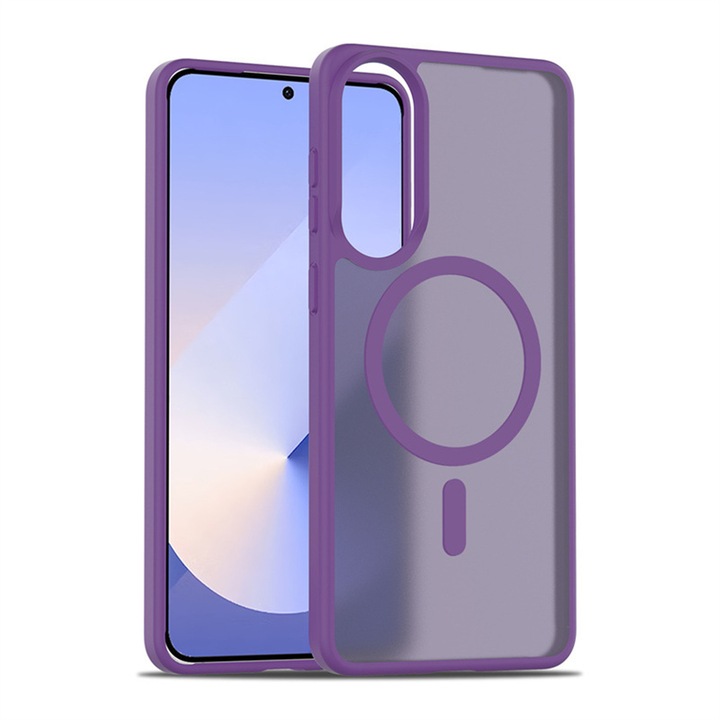 Husa compatibila cu Galaxy S25 Edge, Esther Beauty®, cu Tehnologie MagSafe, Carcasa Magnetica Mata Translucida, Antichip, Rezistenta la Socuri, Violet