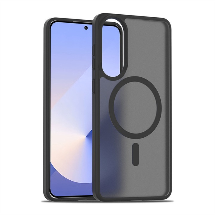 Калъф, съвместим с Galaxy S25 Edge, Esther Beauty, с MagSafe технология, Матов полупрозрачен магнитен калъф, против начупване, удароустойчив, черен
