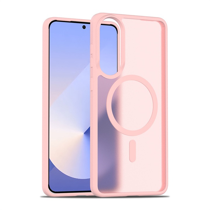 Husa compatibila cu Galaxy S25 Edge, Esther Beauty®, cu Tehnologie MagSafe, Carcasa Magnetica Mata Translucida, Antichip, Rezistenta la Socuri, Roz