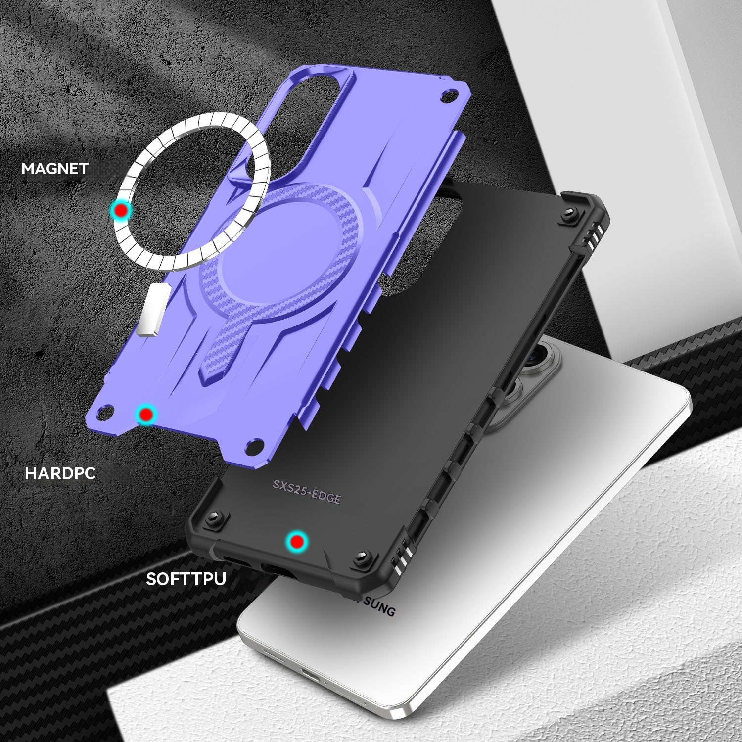 Husa magnetica compatibila cu Samsung Galaxy S25 Edge, Esther Beauty®, cu Tehnologie MagSafe, Carcasa rezistenta la socuri pentru Samsung Galaxy S25 Edge, violet