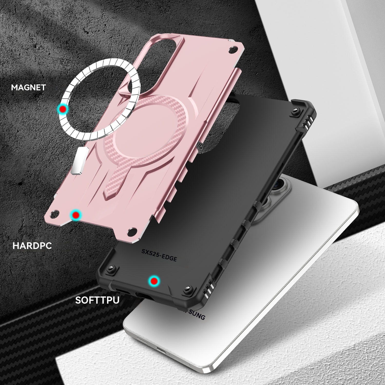 Husa magnetica compatibila cu Samsung Galaxy S25 Edge, Esther Beauty®, cu Tehnologie MagSafe, Carcasa rezistenta la socuri pentru Samsung Galaxy S25 Edge, Roz