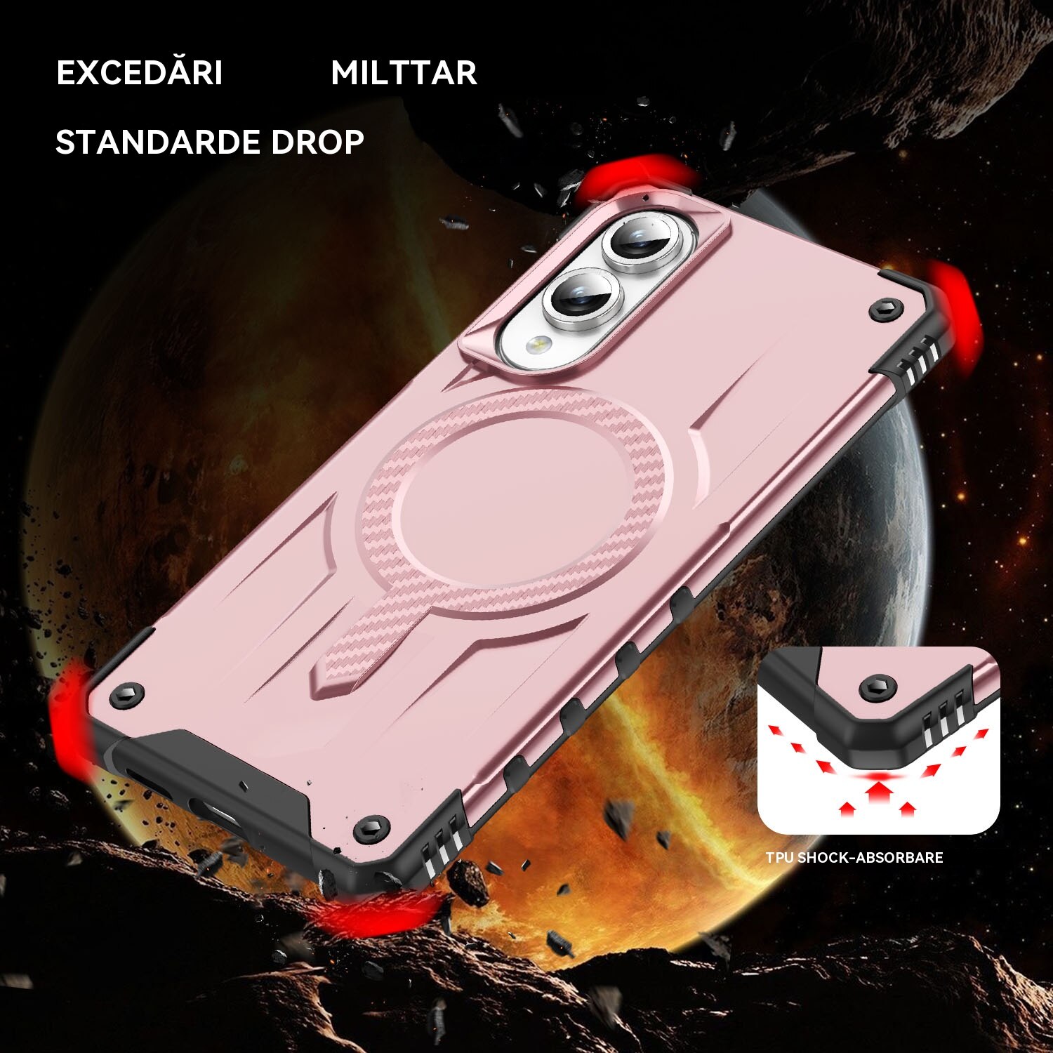 Husa magnetica compatibila cu Samsung Galaxy S25 Edge, Esther Beauty®, cu Tehnologie MagSafe, Carcasa rezistenta la socuri pentru Samsung Galaxy S25 Edge, Roz