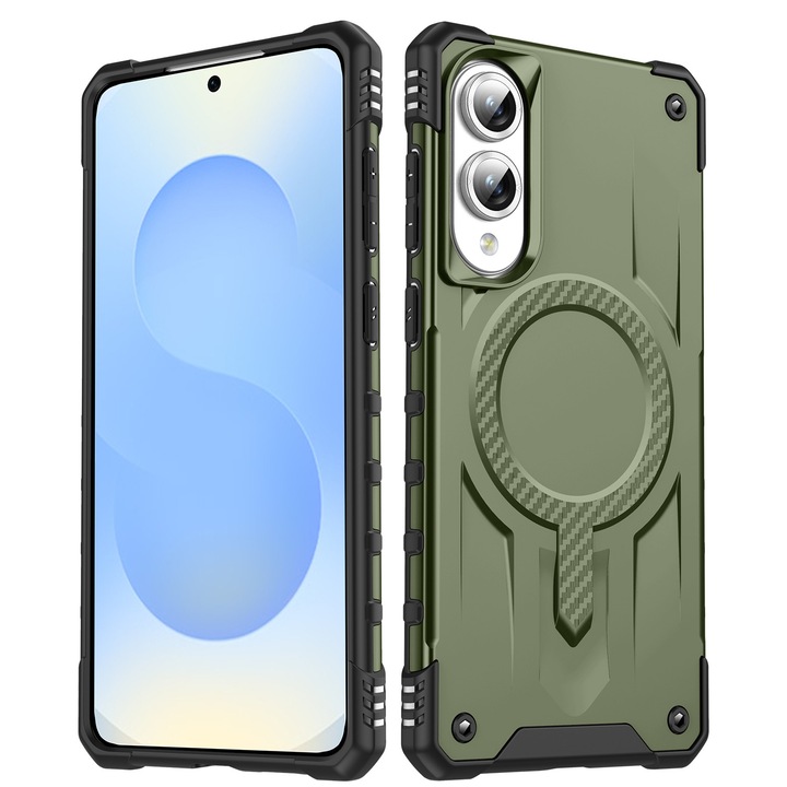 Магнитен калъф, съвместим със Samsung Galaxy S25 Edge, Esther Beauty®, с технология MagSafe, удароустойчив калъф за Samsung Galaxy S25 Edge, зелен