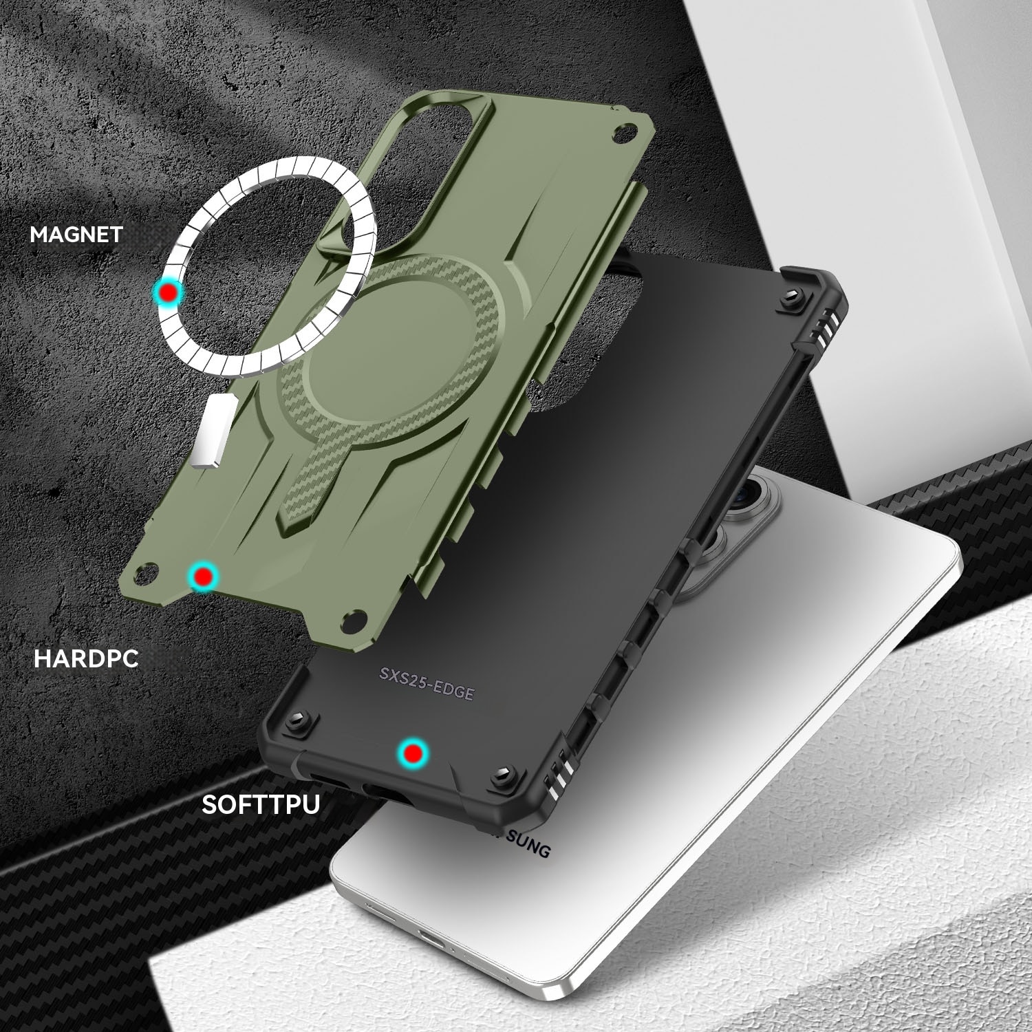 Husa magnetica compatibila cu Samsung Galaxy S25 Edge, Esther Beauty®, cu Tehnologie MagSafe, Carcasa rezistenta la socuri pentru Samsung Galaxy S25 Edge, Verde