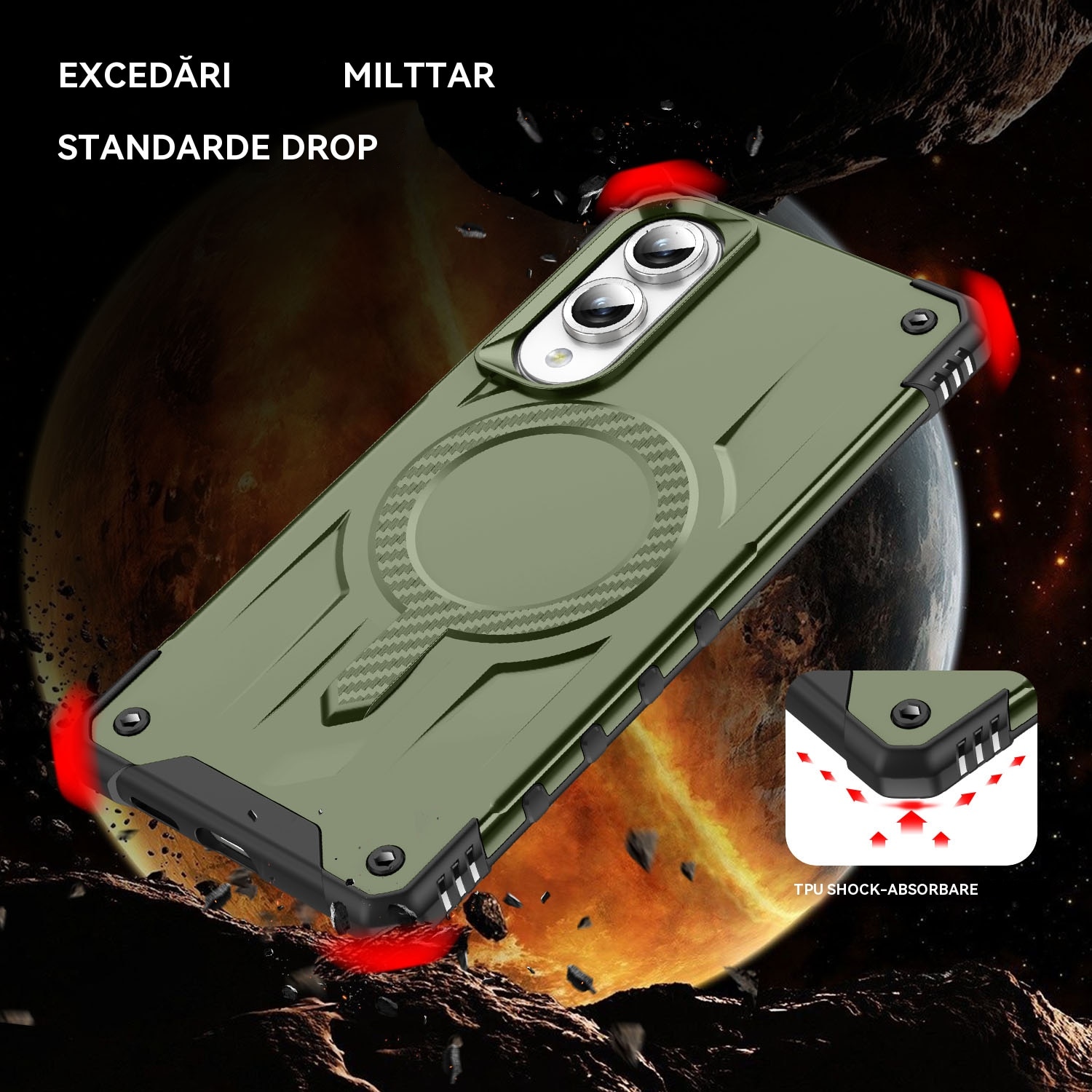 Husa magnetica compatibila cu Samsung Galaxy S25 Edge, Esther Beauty®, cu Tehnologie MagSafe, Carcasa rezistenta la socuri pentru Samsung Galaxy S25 Edge, Verde